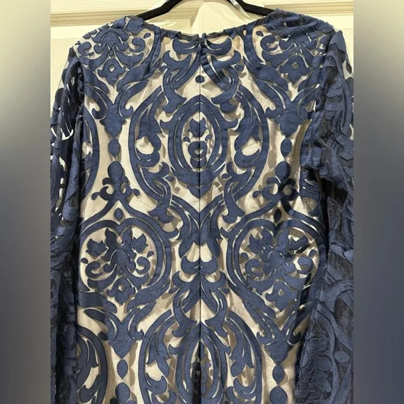 MSK Navy Blue Patterned bell Sleeve Dress with nude lining - Picture 8 of 9